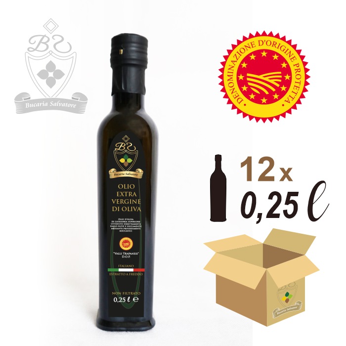 Olio Extravergine di Oliva D.O.P. Valli Trapanesi 0,25 litri (12 bottiglie)
