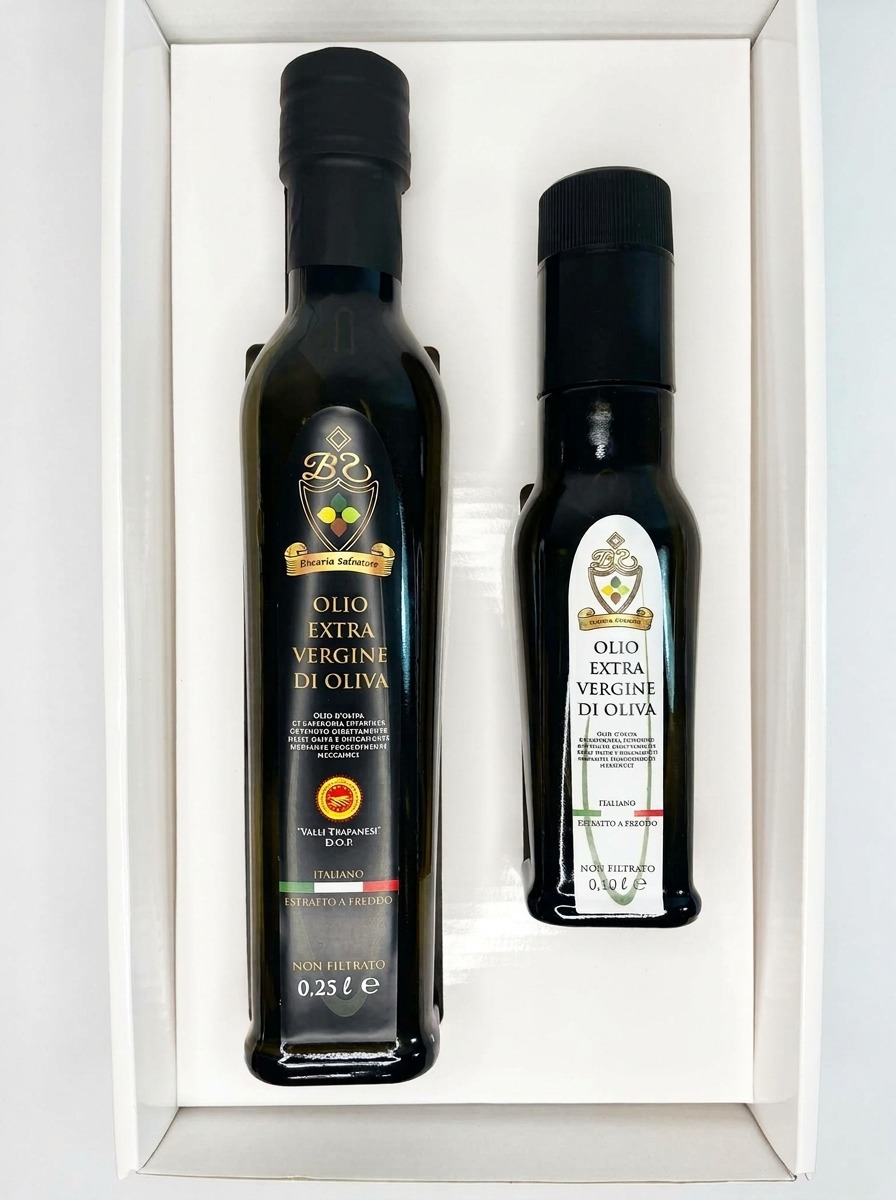 Confezione Assaggio Mista Olio Extravergine di Oliva D.O.P. Valli Trapanesi 0,25 litri + Olio Extravergine di Oliva 0,10 litri
