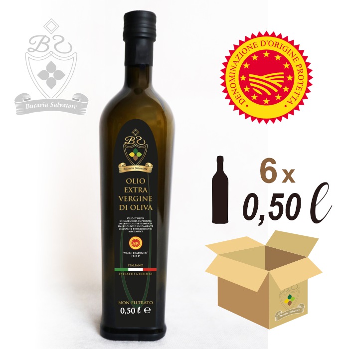 Olio Extravergine di Oliva D.O.P. Valli Trapanesi 0,50 litri (6 bottiglie)