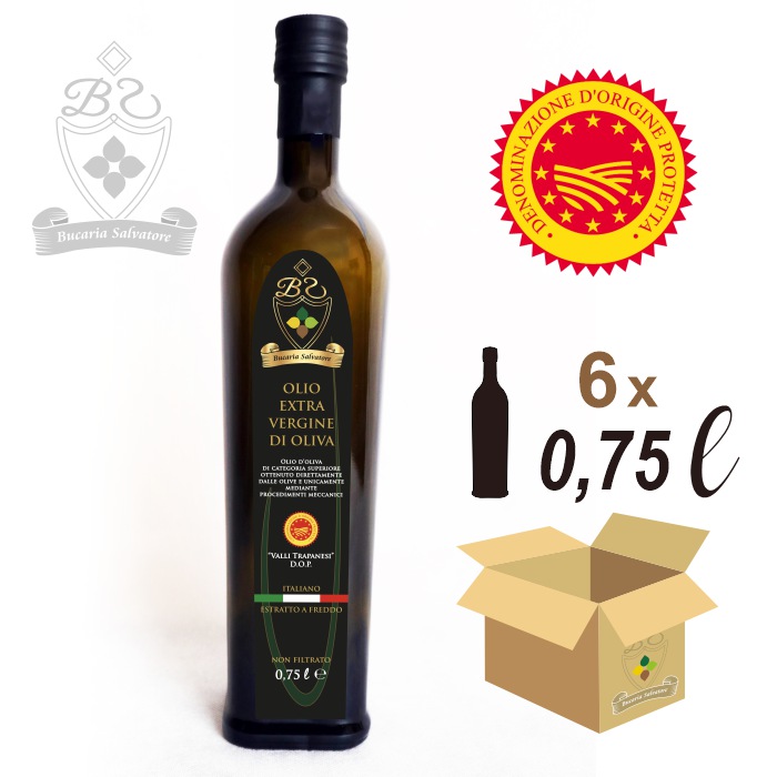 Olio Extravergine di Oliva D.O.P. Valli Trapanesi 0,75 litri (6 bottiglie)
