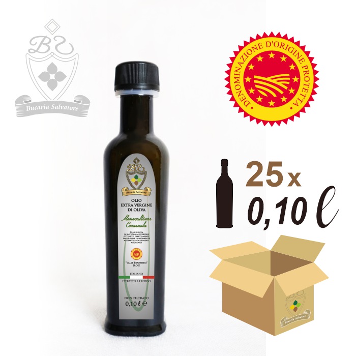Olio Extravergine di Oliva D.O.P. Valli Trapanesi Monocultivar Cerasuola 0,10 litri (25 bottiglie)