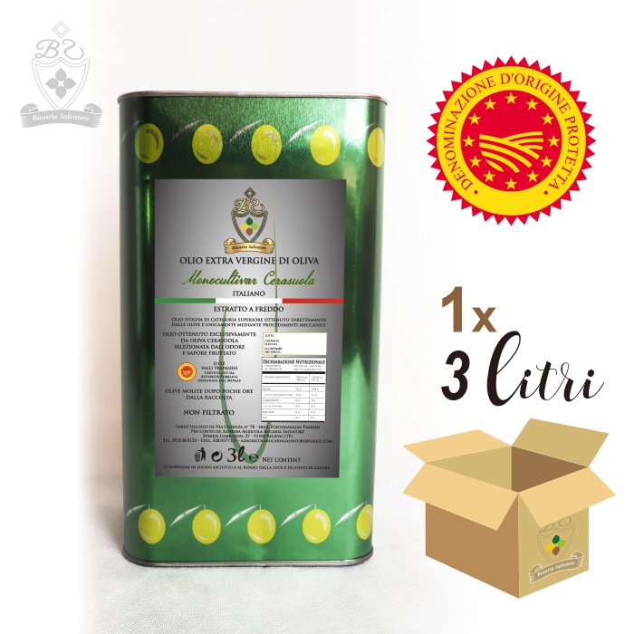 Olio Extravergine di Oliva D.O.P. Valli Trapanesi Monocultivar Cerasuola 3 litri (in latta)
