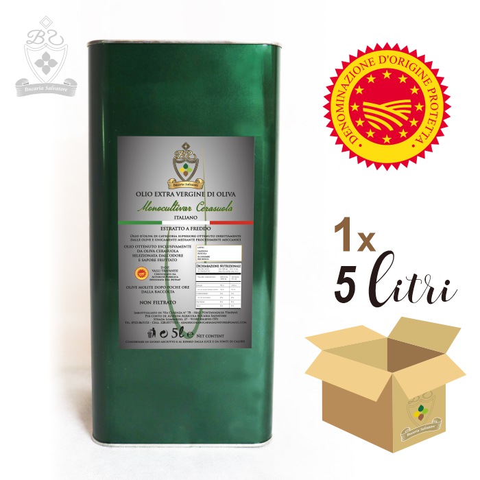 Olio Extravergine di Oliva D.O.P. Valli Trapanesi Monocultivar Cerasuola 5 litri (in latta)