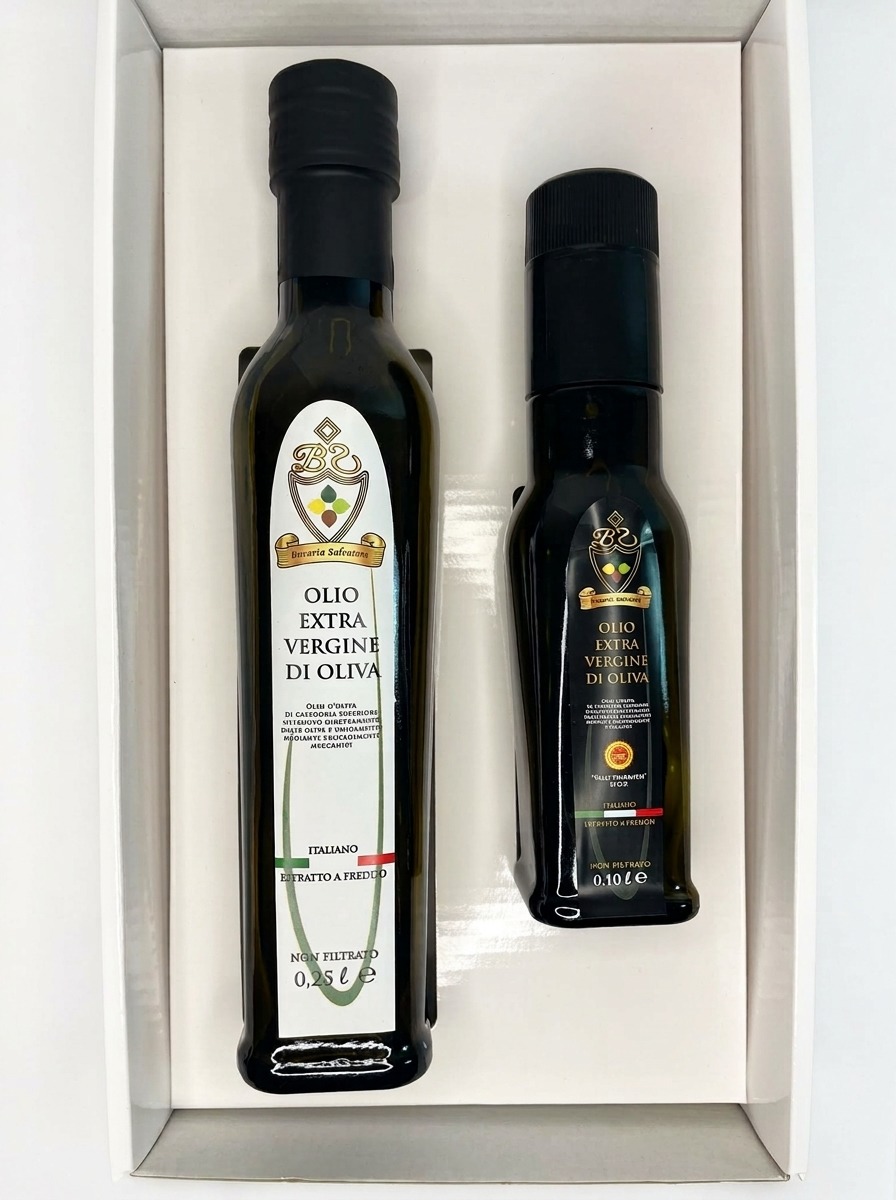 Confezione Assaggio Mista Olio Extravergine di Oliva 0,25 litri + Olio Extravergine di Oliva D.O.P. Valli Trapanesi 0,10 litri